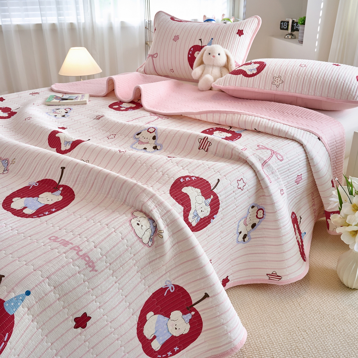X猫先生 2025新品棉加绒床盖一面全棉一面牛奶绒床盖炕盖加厚床单床垫四季款 甜心苹果派对（A棉B绒）
