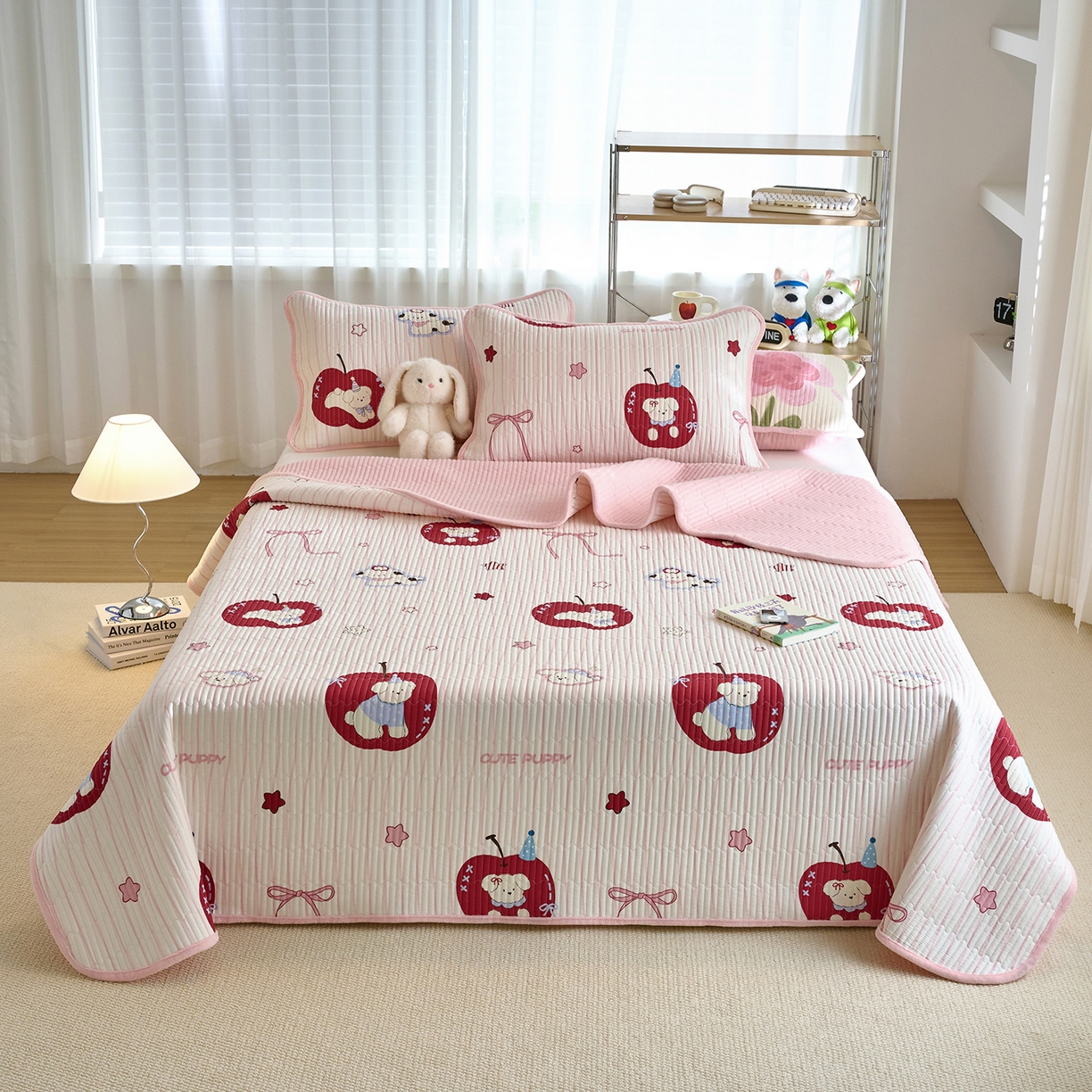 91家纺网 家纺一手货源 找家纺 X猫先生 2025新品棉加绒床盖一面全棉一面牛奶绒床盖炕盖加厚床单床垫四季款 甜心苹果派对（A棉B绒）