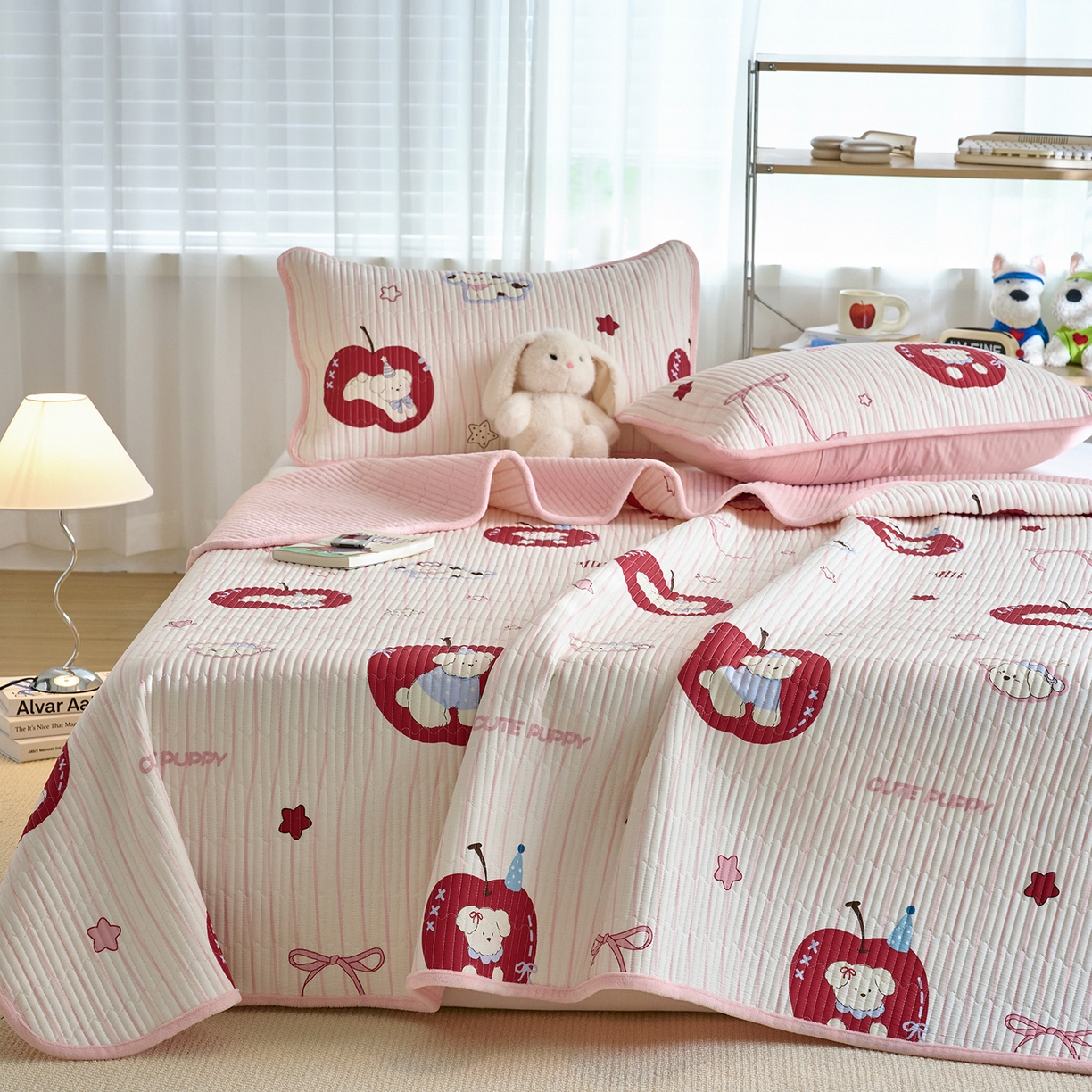 91家纺网 家纺一手货源 找家纺 X猫先生 2025新品棉加绒床盖一面全棉一面牛奶绒床盖炕盖加厚床单床垫四季款 甜心苹果派对（A棉B绒）