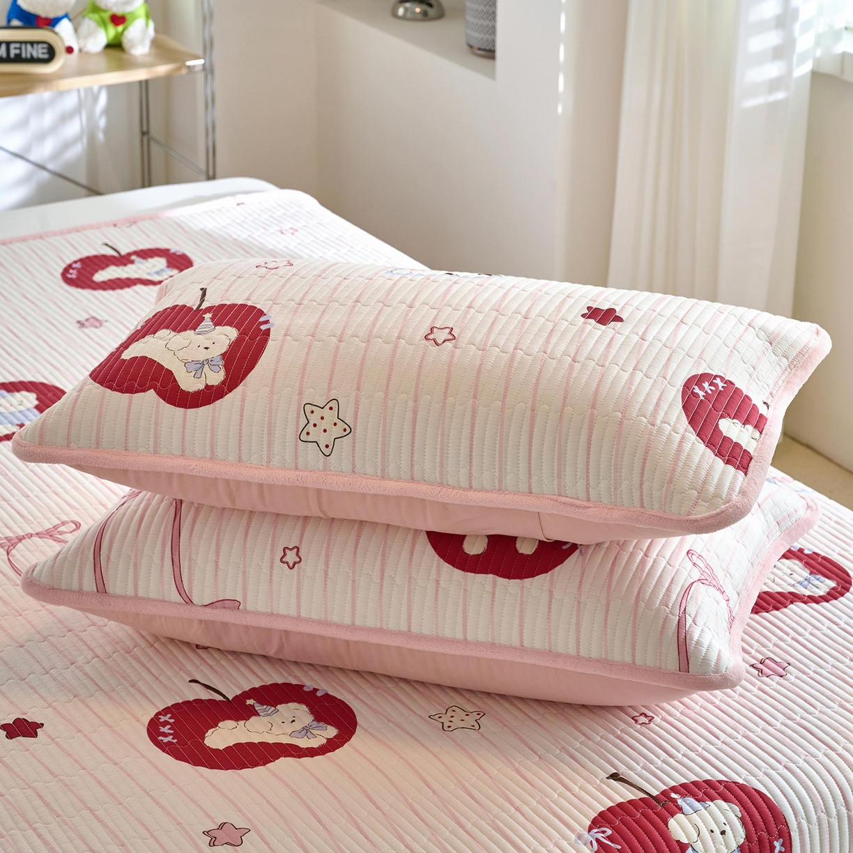 91家纺网 家纺一手货源 找家纺 X猫先生 2025新品棉加绒床盖一面全棉一面牛奶绒床盖炕盖加厚床单床垫四季款 甜心苹果派对（A棉B绒）