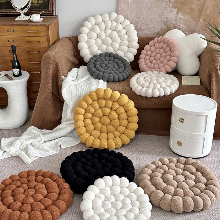 91家纺网 家纺一手货源 找家纺 （总）李帅家居 2025新款简约纯色编织饼干坐垫ins奶油风飘窗沙发靠垫法式奶油风可爱轻奢民宿客厅小众抱枕套