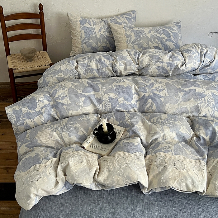 91家纺网 家纺一手货源 找家纺 （总）一比一家纺 2025秋冬新品高克重原麻复古全棉花边棉麻侘寂风原麻四件套 （控价99元）