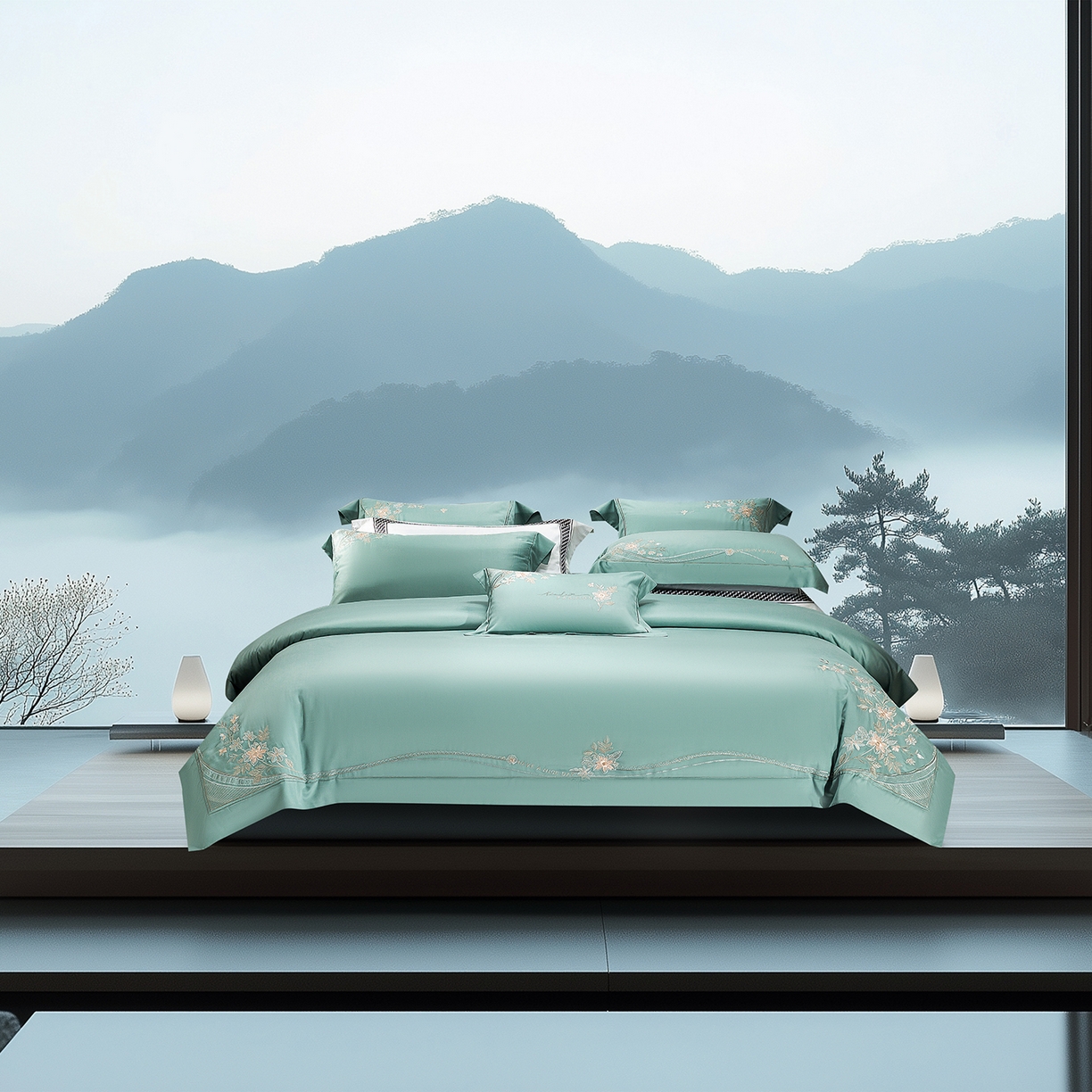 91家纺网 家纺一手货源 找家纺 高大尚婚庆馆 2025新款磨毛四件套-梦语 梦语-极光蓝