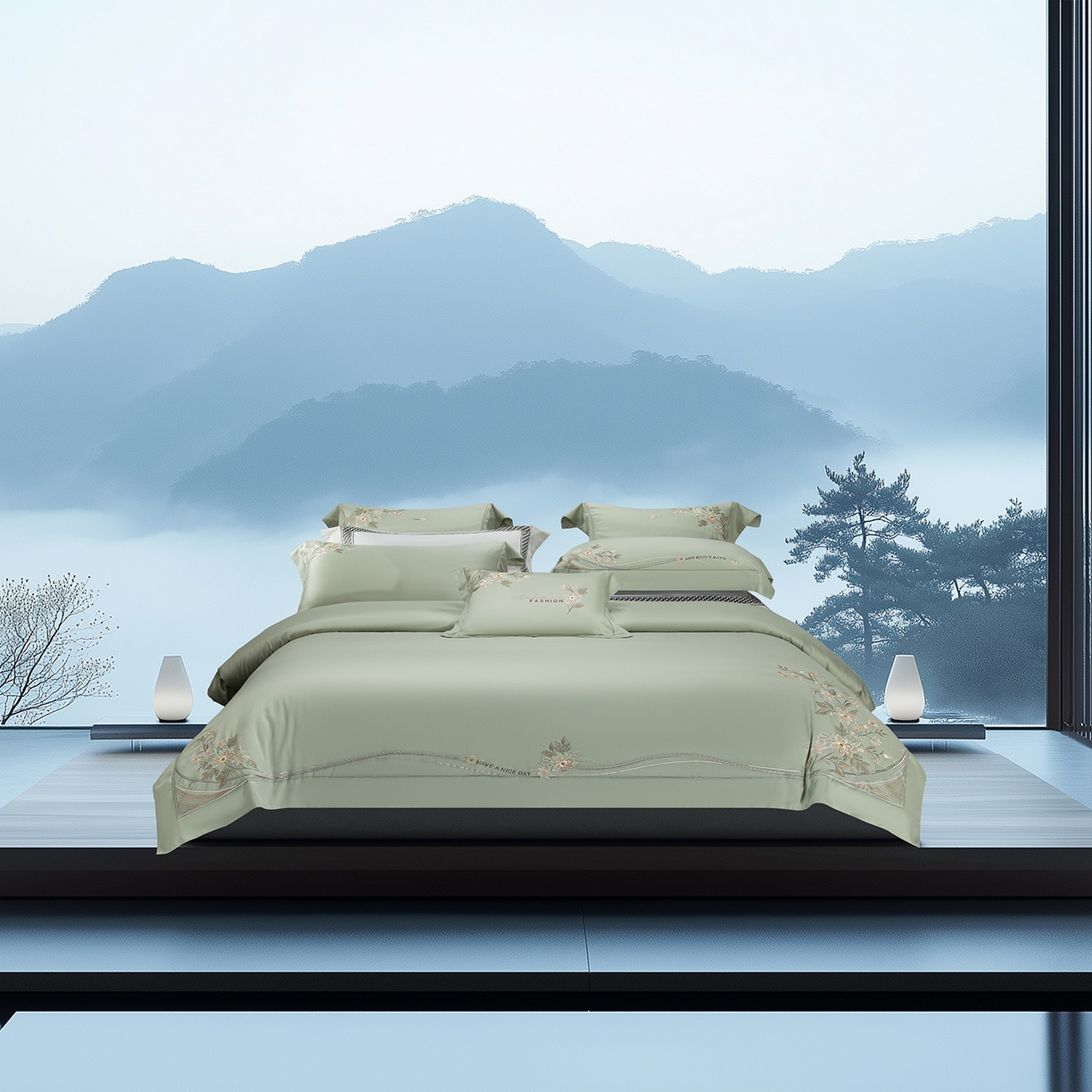 91家纺网 家纺一手货源 找家纺 高大尚婚庆馆 2025新款磨毛四件套-梦语 梦语-油果绿