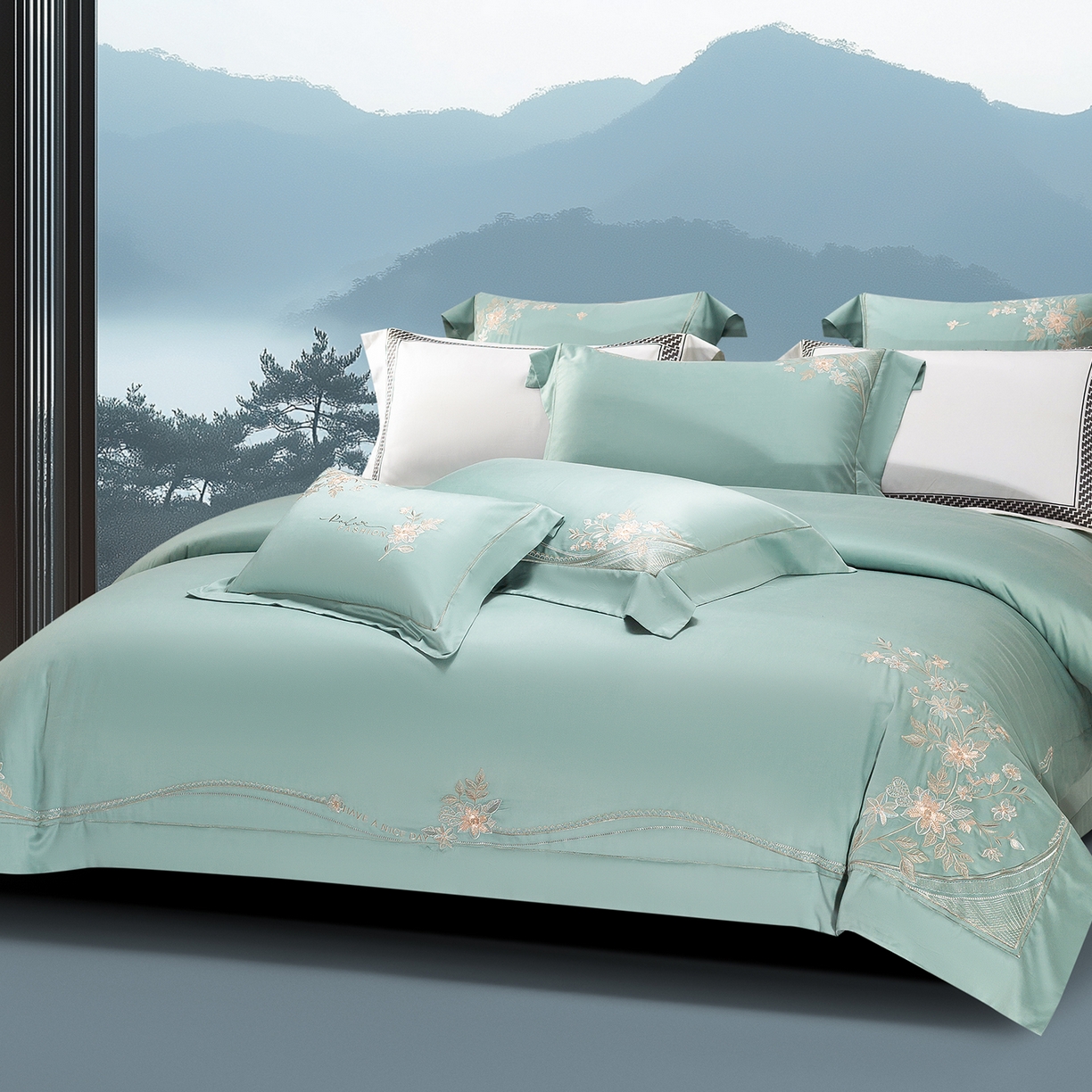 91家纺网 家纺一手货源 找家纺 高大尚婚庆馆 2025新款磨毛四件套-梦语 梦语-极光蓝