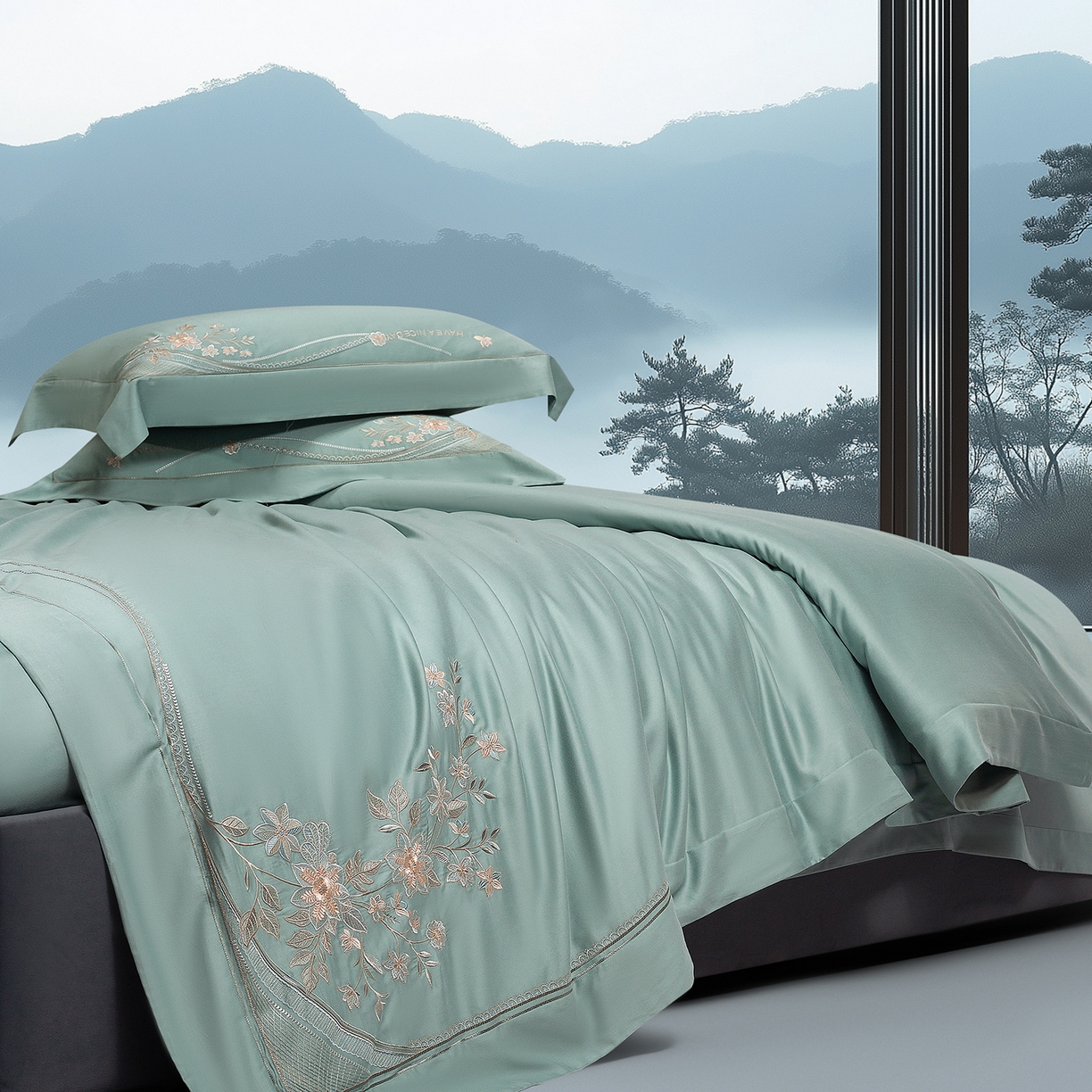 91家纺网 家纺一手货源 找家纺 高大尚婚庆馆 2025新款磨毛四件套-梦语 梦语-极光蓝