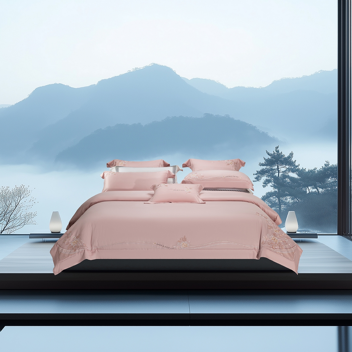 91家纺网 家纺一手货源 找家纺 高大尚婚庆馆 2025新款磨毛四件套-梦语 梦语-落樱粉