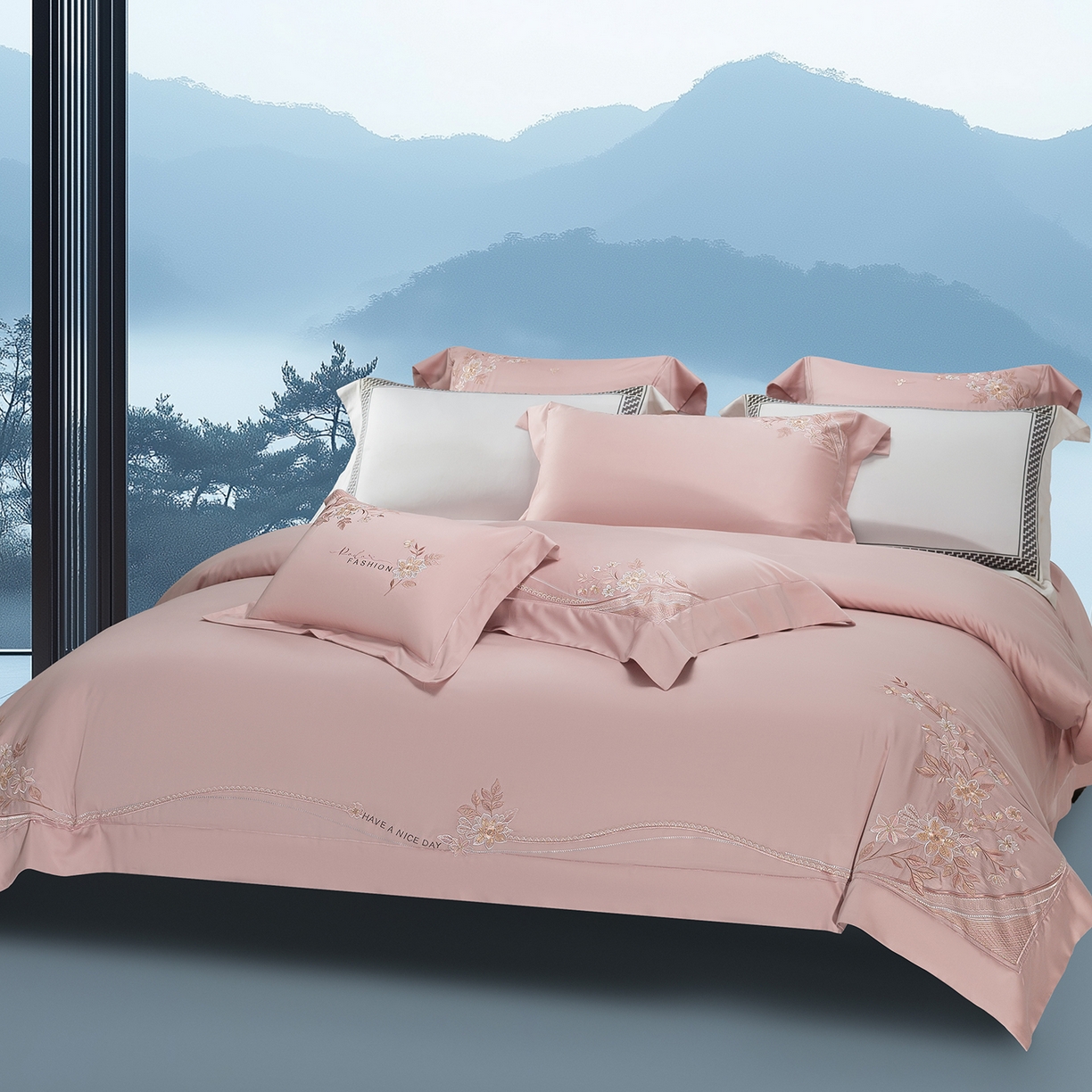 91家纺网 家纺一手货源 找家纺 高大尚婚庆馆 2025新款磨毛四件套-梦语 梦语-落樱粉