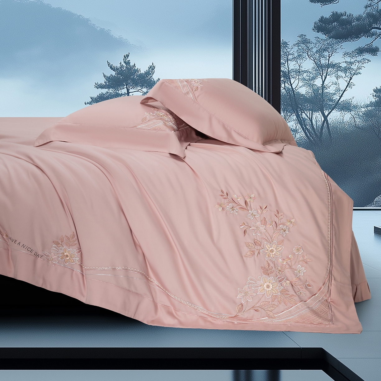 91家纺网 家纺一手货源 找家纺 高大尚婚庆馆 2025新款磨毛四件套-梦语 梦语-落樱粉