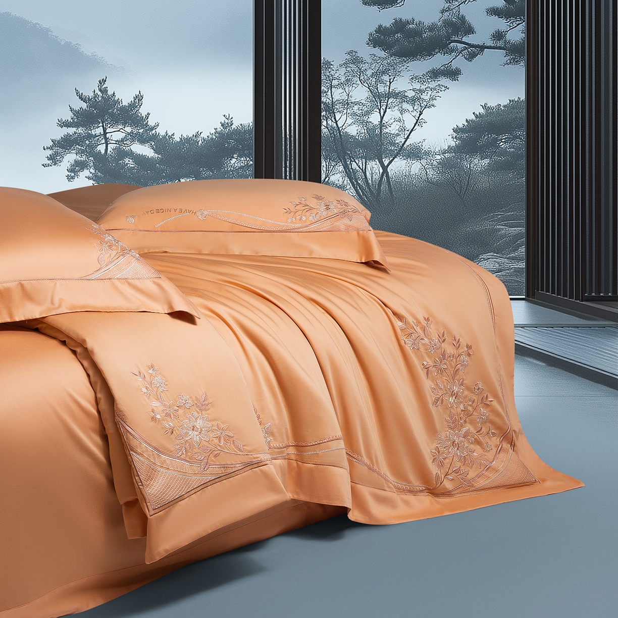 91家纺网 家纺一手货源 找家纺 高大尚婚庆馆 2025新款磨毛四件套-梦语 梦语-南瓜橘