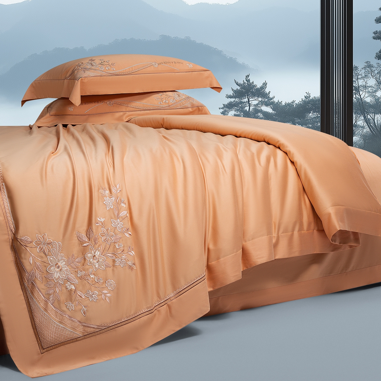 91家纺网 家纺一手货源 找家纺 高大尚婚庆馆 2025新款磨毛四件套-梦语 梦语-南瓜橘