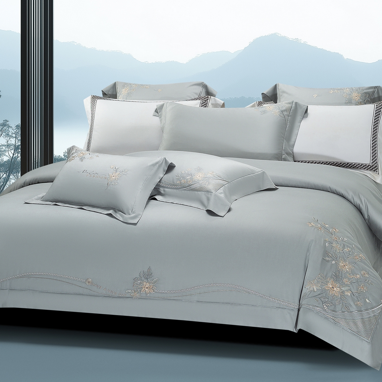 91家纺网 家纺一手货源 找家纺 高大尚婚庆馆 2025新款磨毛四件套-梦语 梦语-绅士灰