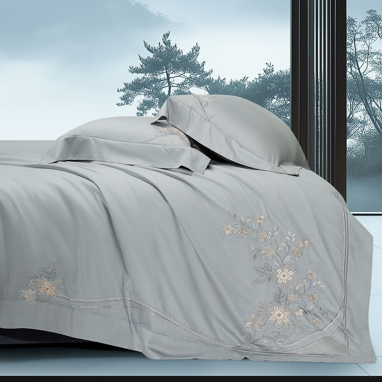 91家纺网 家纺一手货源 找家纺 高大尚婚庆馆 2025新款磨毛四件套-梦语 梦语-绅士灰