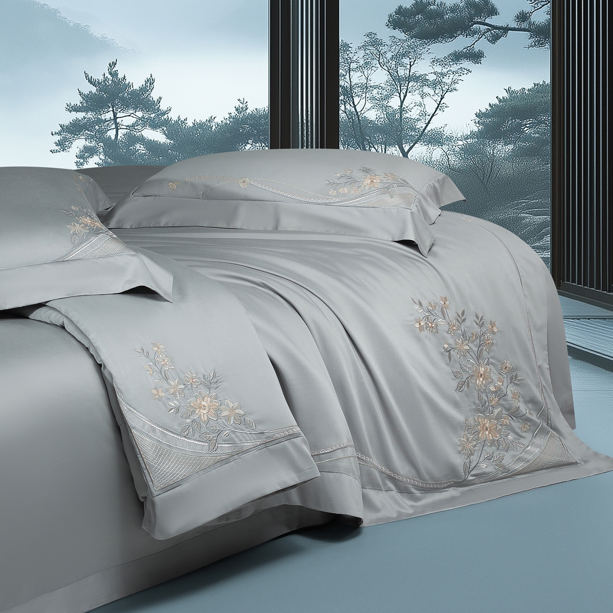 91家纺网 家纺一手货源 找家纺 高大尚婚庆馆 2025新款磨毛四件套-梦语 梦语-绅士灰