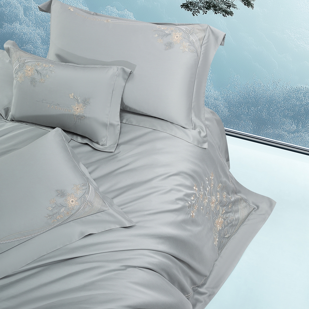 91家纺网 家纺一手货源 找家纺 高大尚婚庆馆 2025新款磨毛四件套-梦语 梦语-绅士灰