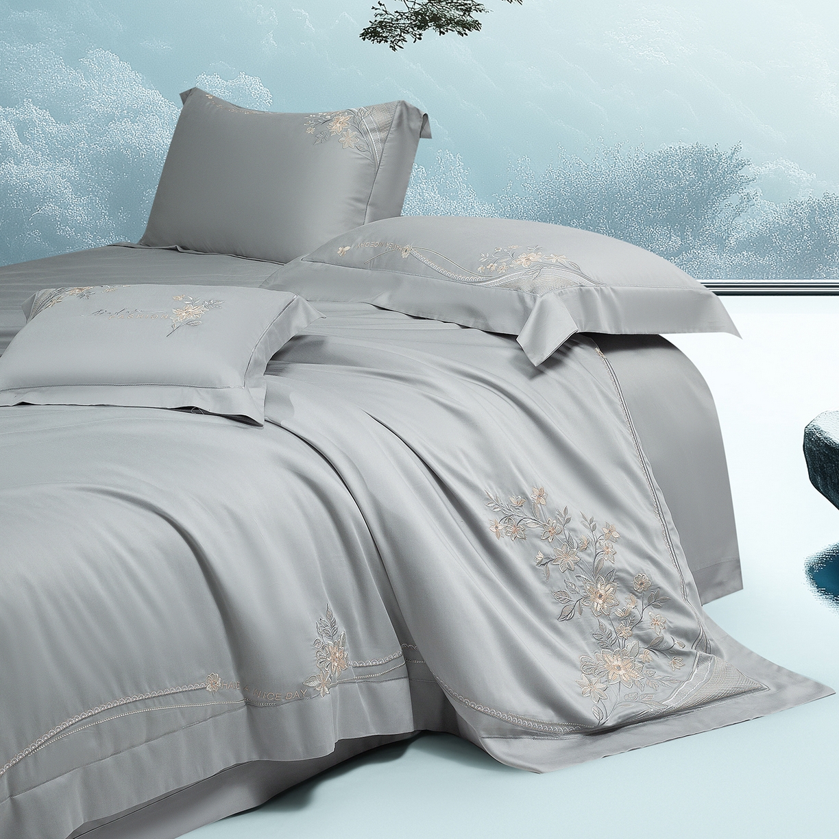 91家纺网 家纺一手货源 找家纺 高大尚婚庆馆 2025新款磨毛四件套-梦语 梦语-绅士灰