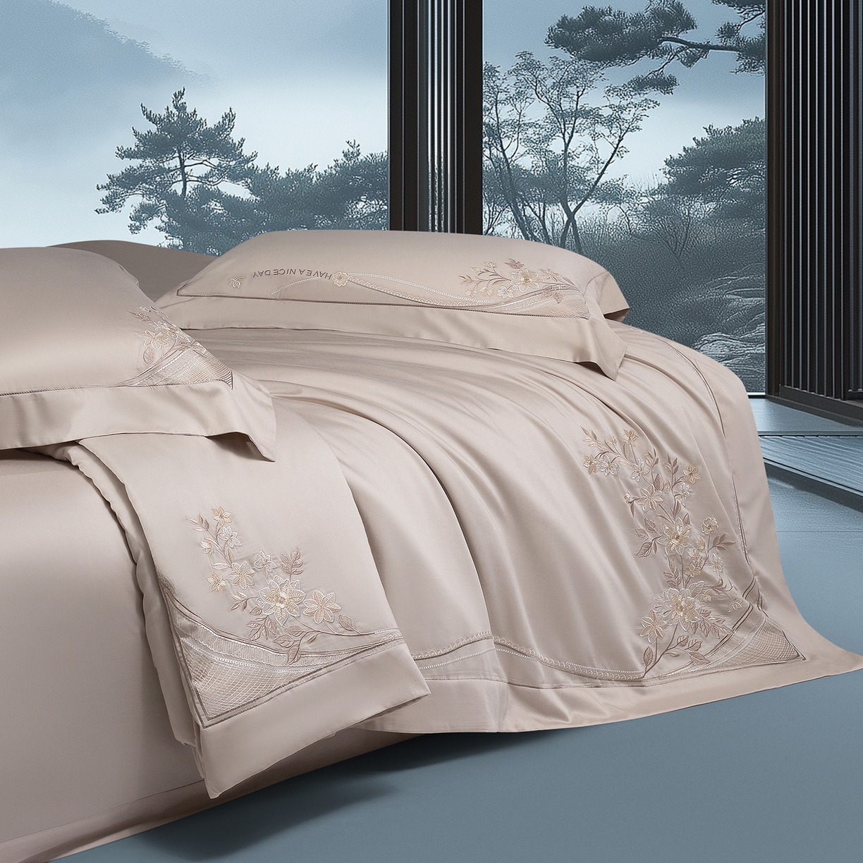 91家纺网 家纺一手货源 找家纺 高大尚婚庆馆 2025新款磨毛四件套-梦语 梦语-香槟金