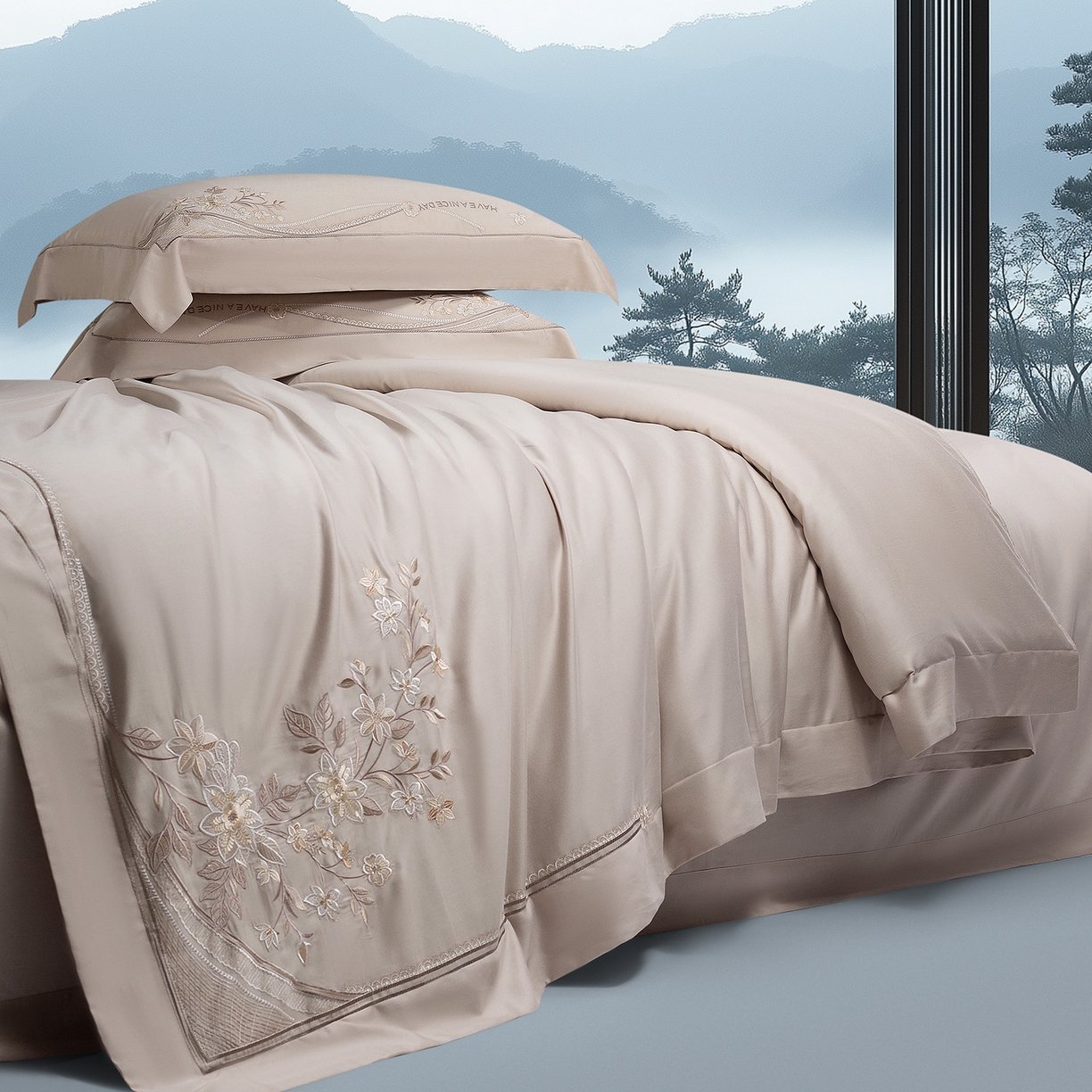 91家纺网 家纺一手货源 找家纺 高大尚婚庆馆 2025新款磨毛四件套-梦语 梦语-香槟金