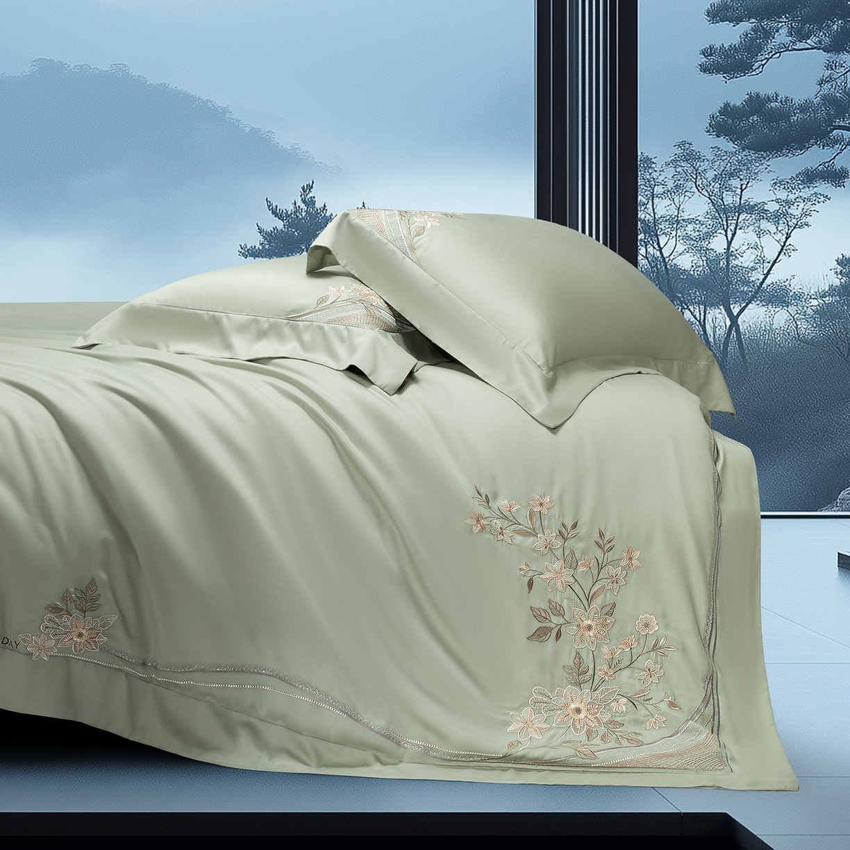 91家纺网 家纺一手货源 找家纺 高大尚婚庆馆 2025新款磨毛四件套-梦语 梦语-油果绿