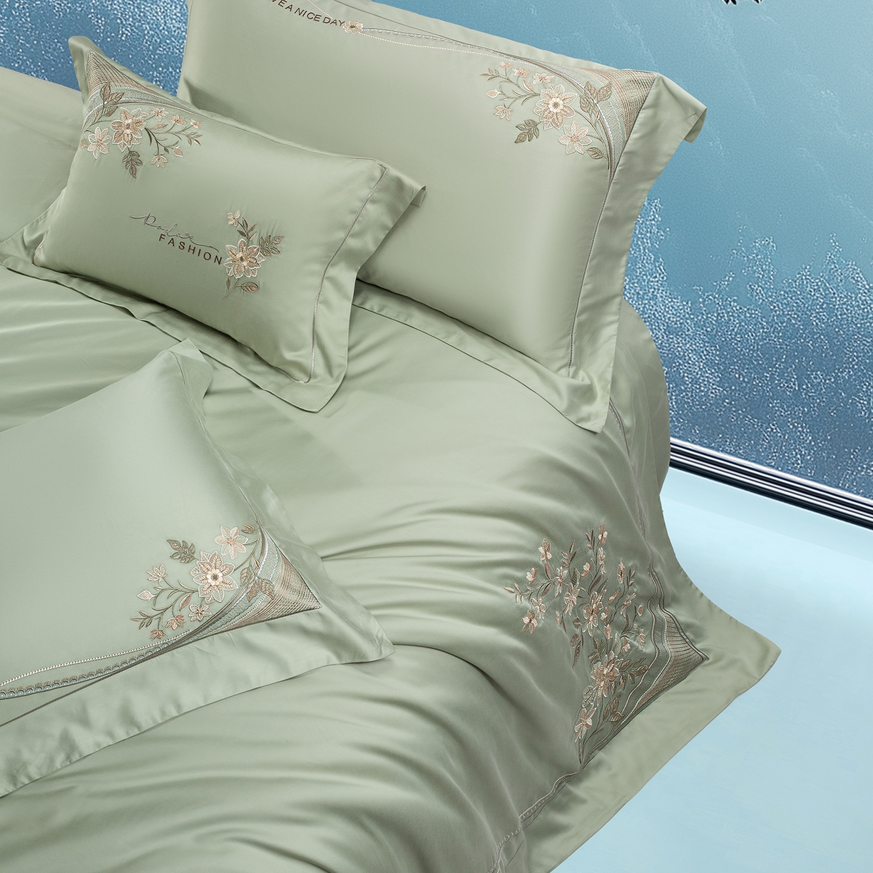 91家纺网 家纺一手货源 找家纺 高大尚婚庆馆 2025新款磨毛四件套-梦语 梦语-油果绿