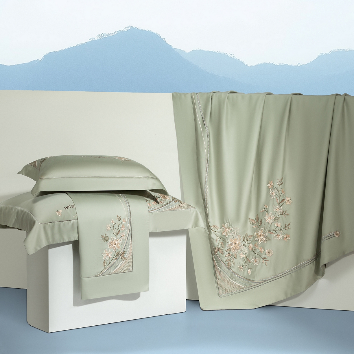 91家纺网 家纺一手货源 找家纺 高大尚婚庆馆 2025新款磨毛四件套-梦语 梦语-油果绿