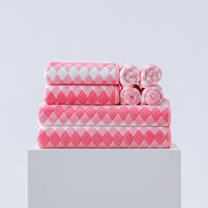 91家纺网 家纺一手货源 找家纺 （总）彩虹毛巾 加厚珊瑚绒毛巾浴巾套装三色格珊瑚绒吸水干发巾跨境外贸毛巾浴巾两件套女生洗澡毛浴巾方巾毛巾浴巾三件套