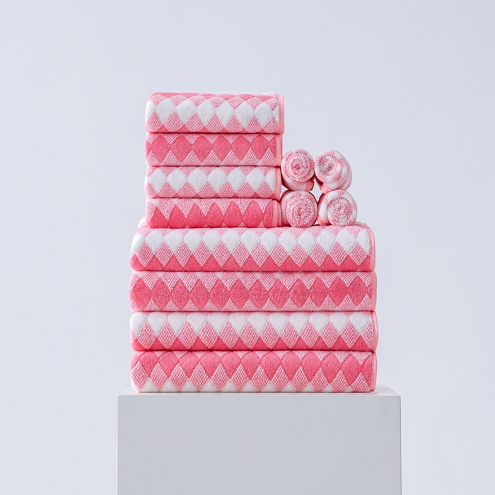 91家纺网 家纺一手货源 找家纺 （总）彩虹毛巾 加厚珊瑚绒毛巾浴巾套装三色格珊瑚绒吸水干发巾跨境外贸毛巾浴巾两件套女生洗澡毛浴巾方巾毛巾浴巾三件套