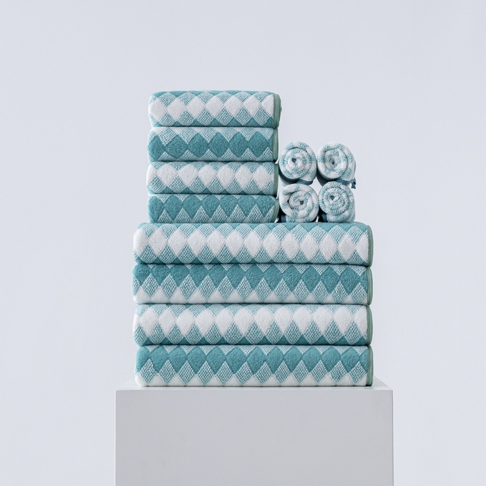 91家纺网 家纺一手货源 找家纺 （总）彩虹毛巾 加厚珊瑚绒毛巾浴巾套装三色格珊瑚绒吸水干发巾跨境外贸毛巾浴巾两件套女生洗澡毛浴巾方巾毛巾浴巾三件套