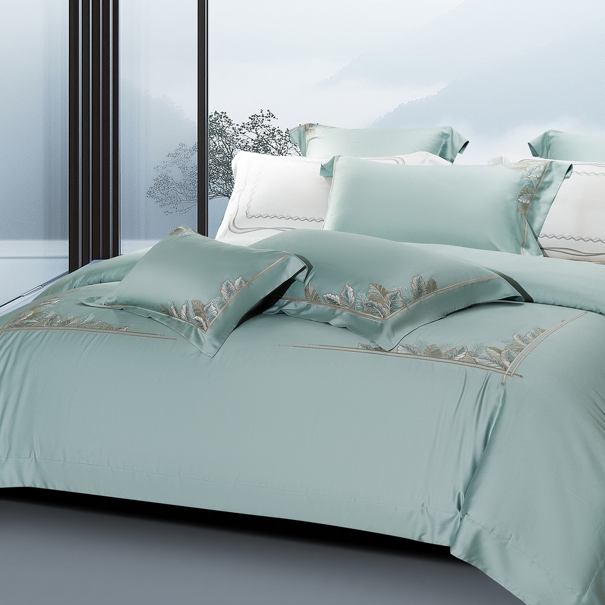 91家纺网 家纺一手货源 找家纺 高大尚婚庆馆 2025新款磨毛四件套-蒂凡尼 蒂凡尼-极光蓝