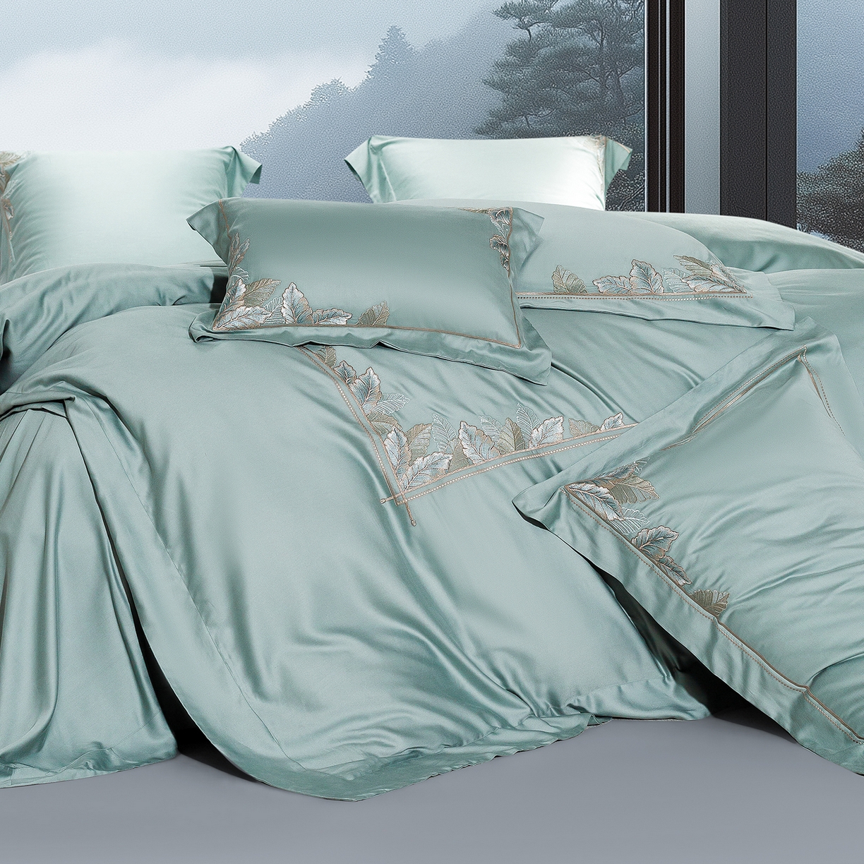 91家纺网 家纺一手货源 找家纺 高大尚婚庆馆 2025新款磨毛四件套-蒂凡尼 蒂凡尼-极光蓝