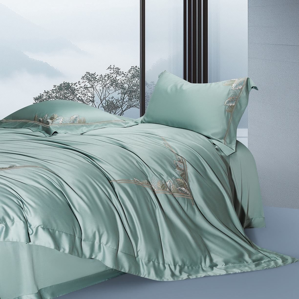 91家纺网 家纺一手货源 找家纺 高大尚婚庆馆 2025新款磨毛四件套-蒂凡尼 蒂凡尼-极光蓝