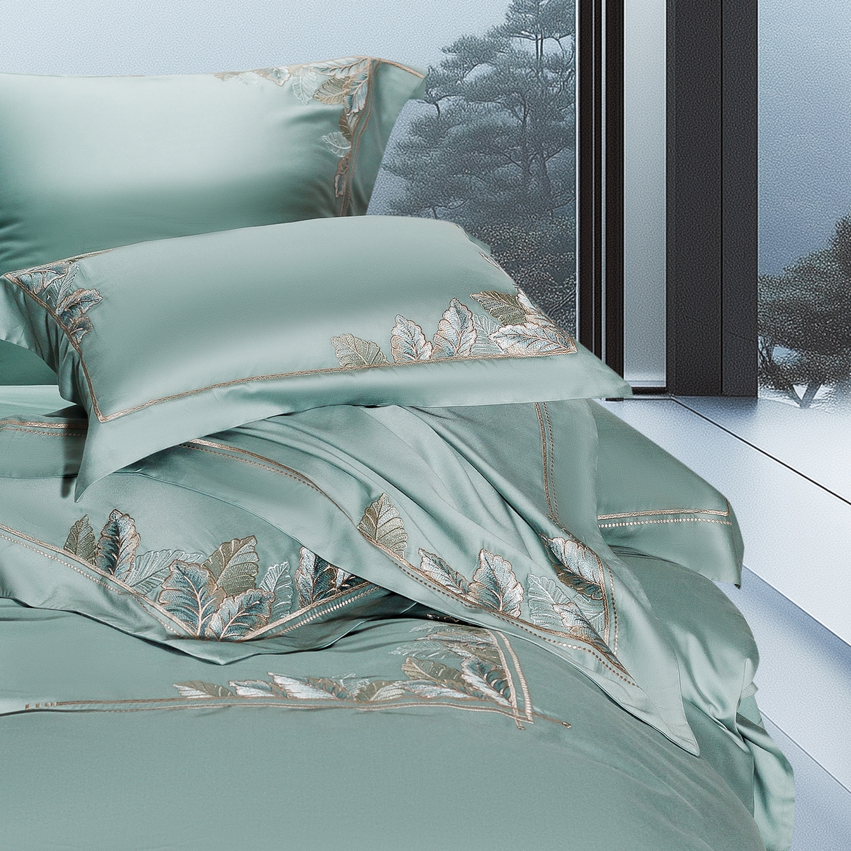 91家纺网 家纺一手货源 找家纺 高大尚婚庆馆 2025新款磨毛四件套-蒂凡尼 蒂凡尼-极光蓝