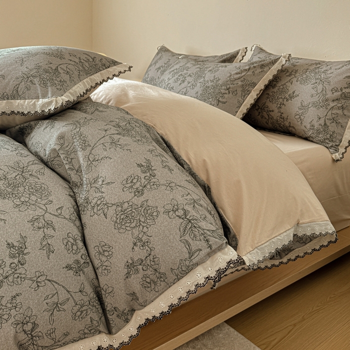 91家纺网 家纺一手货源 找家纺 （总）舒慕家纺 2025新款全棉磨毛花边赫本风磨毛四件套（送高端包装）