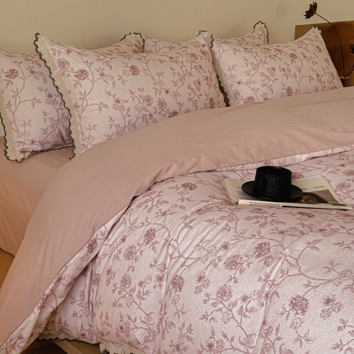 91家纺网 家纺一手货源 找家纺 （总）舒慕家纺 2025新款全棉磨毛花边赫本风磨毛四件套（送高端包装）