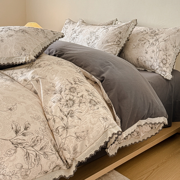 91家纺网 家纺一手货源 找家纺 （总）舒慕家纺 2025新款全棉磨毛花边赫本风磨毛四件套（送高端包装）