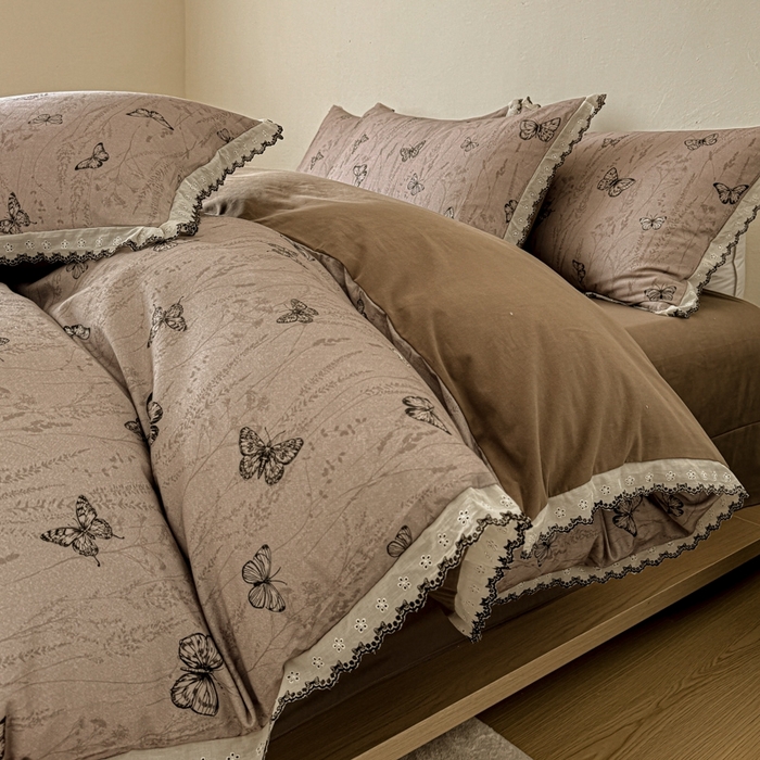 91家纺网 家纺一手货源 找家纺 （总）舒慕家纺 2025新款全棉磨毛花边赫本风磨毛四件套（送高端包装）