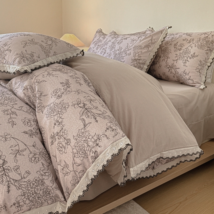 91家纺网 家纺一手货源 找家纺 （总）舒慕家纺 2025新款全棉磨毛花边赫本风磨毛四件套（送高端包装）