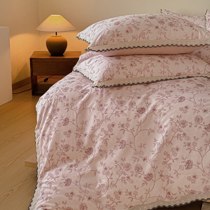 91家纺网 家纺一手货源 找家纺 （总）舒慕家纺 2025新款全棉磨毛花边赫本风磨毛四件套（送高端包装）