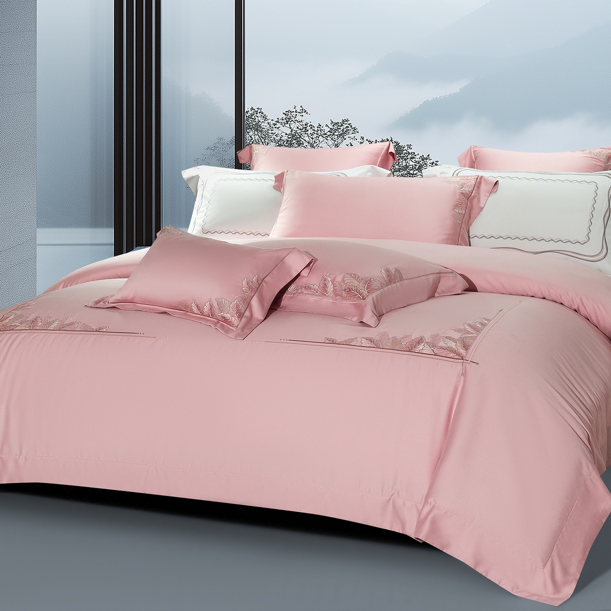 91家纺网 家纺一手货源 找家纺 高大尚婚庆馆 2025新款磨毛四件套-蒂凡尼 蒂凡尼-落樱粉