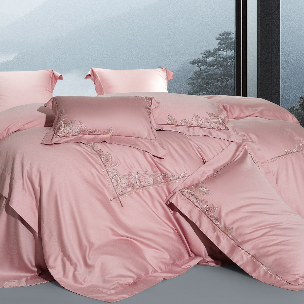 91家纺网 家纺一手货源 找家纺 高大尚婚庆馆 2025新款磨毛四件套-蒂凡尼 蒂凡尼-落樱粉