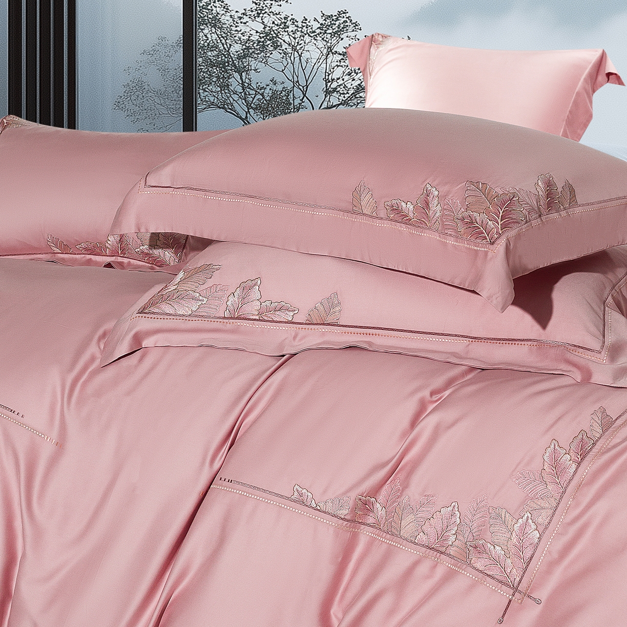 91家纺网 家纺一手货源 找家纺 高大尚婚庆馆 2025新款磨毛四件套-蒂凡尼 蒂凡尼-落樱粉