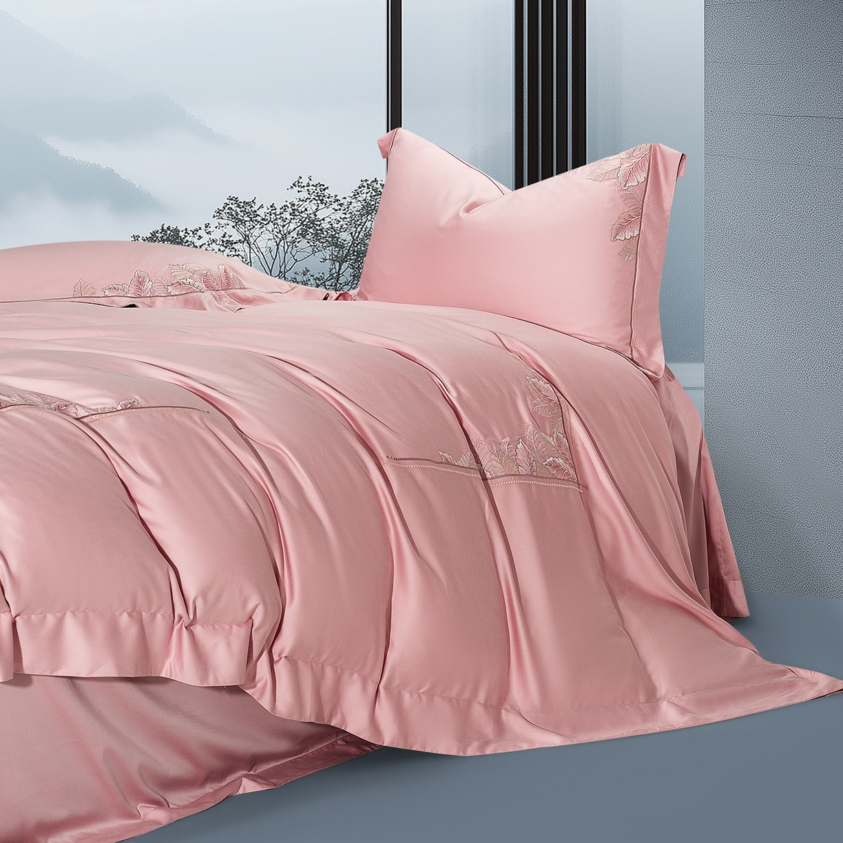 91家纺网 家纺一手货源 找家纺 高大尚婚庆馆 2025新款磨毛四件套-蒂凡尼 蒂凡尼-落樱粉