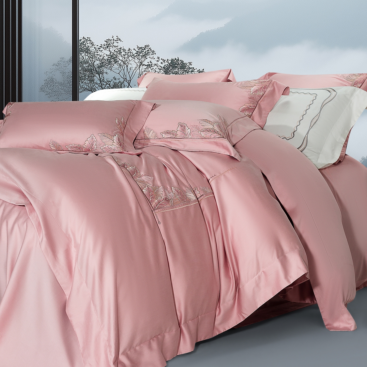 91家纺网 家纺一手货源 找家纺 高大尚婚庆馆 2025新款磨毛四件套-蒂凡尼 蒂凡尼-落樱粉