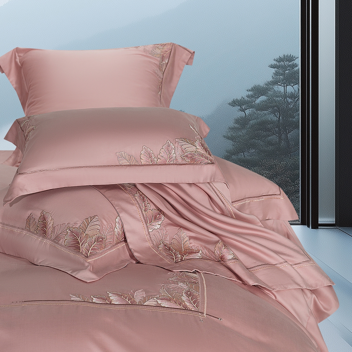 91家纺网 家纺一手货源 找家纺 高大尚婚庆馆 2025新款磨毛四件套-蒂凡尼 蒂凡尼-落樱粉