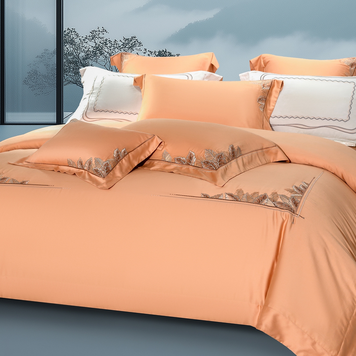 91家纺网 家纺一手货源 找家纺 高大尚婚庆馆 2025新款磨毛四件套-蒂凡尼 蒂凡尼-南瓜橘