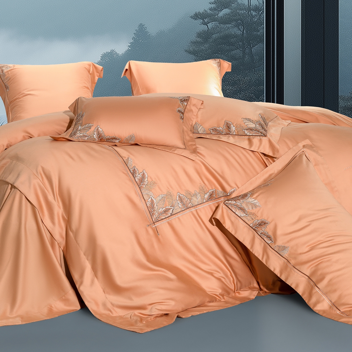 91家纺网 家纺一手货源 找家纺 高大尚婚庆馆 2025新款磨毛四件套-蒂凡尼 蒂凡尼-南瓜橘