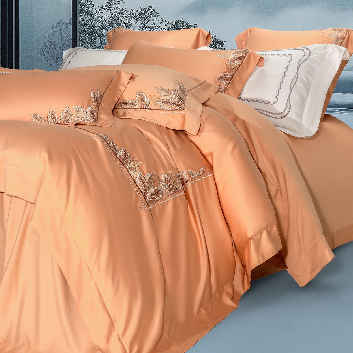 91家纺网 家纺一手货源 找家纺 高大尚婚庆馆 2025新款磨毛四件套-蒂凡尼 蒂凡尼-南瓜橘