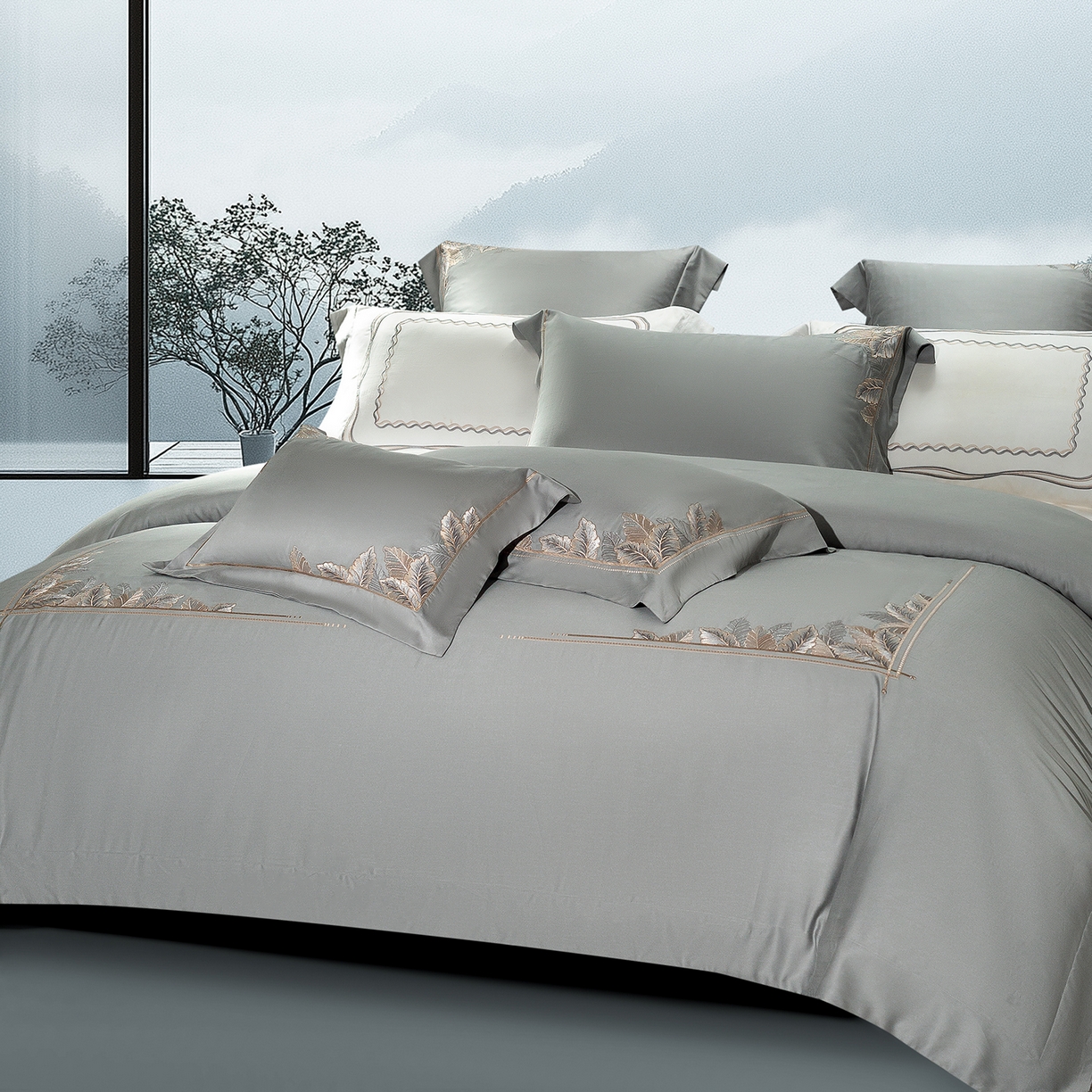 91家纺网 家纺一手货源 找家纺 高大尚婚庆馆 2025新款磨毛四件套-蒂凡尼 蒂凡尼-绅士灰