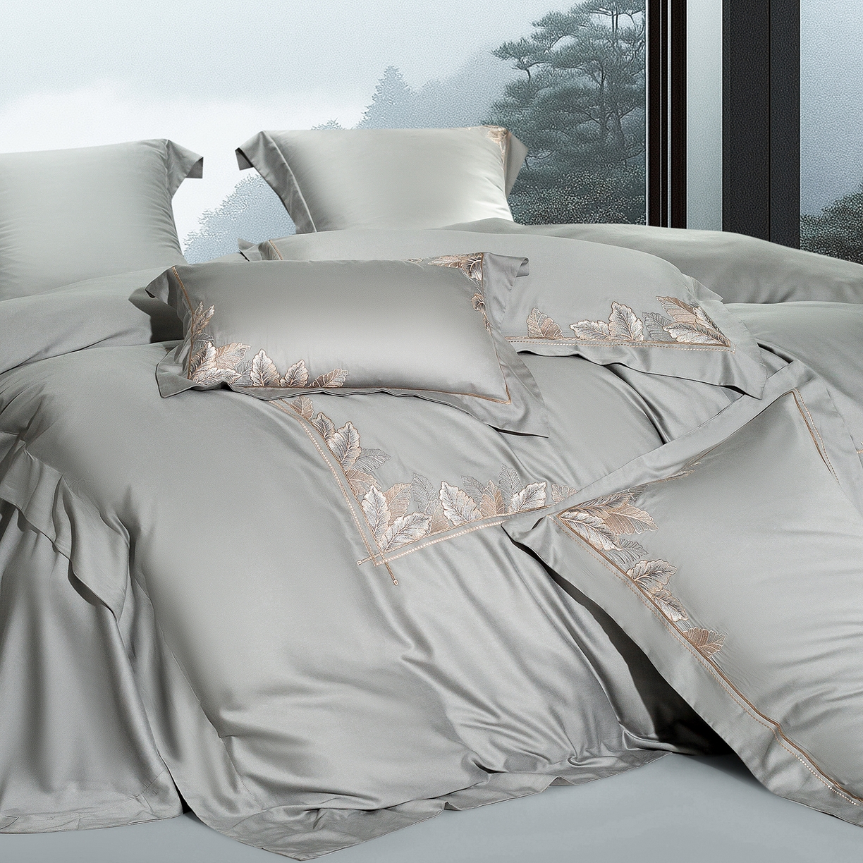 91家纺网 家纺一手货源 找家纺 高大尚婚庆馆 2025新款磨毛四件套-蒂凡尼 蒂凡尼-绅士灰