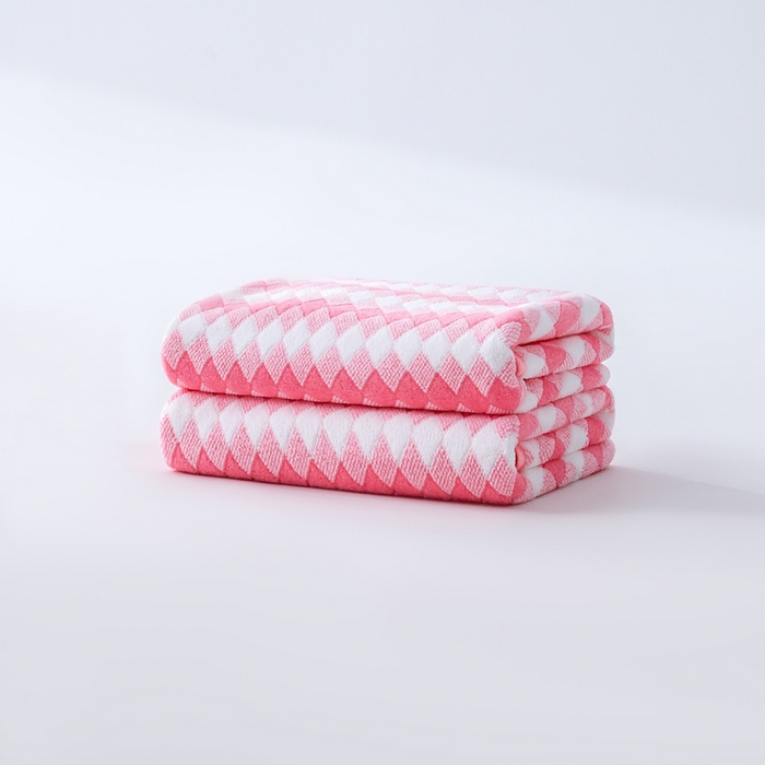 彩虹毛巾 加厚珊瑚绒毛巾浴巾套装三色格珊瑚绒吸水干发巾跨境外贸毛巾浴巾两件套女生洗澡毛浴巾方巾毛巾浴巾三件套 70*140cm浴巾-粉白2条装 均码